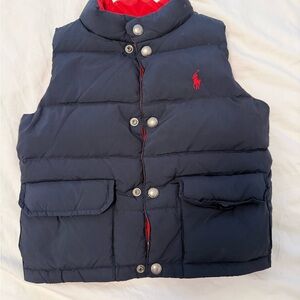 Navy Puffer Vest with Red Accents